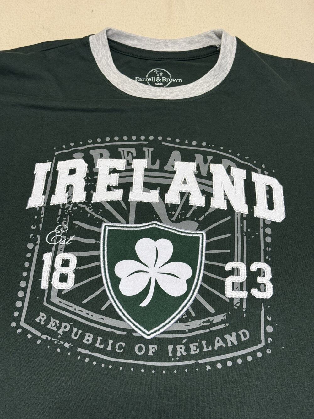 Farrell & Brown Ireland Lucky Irish Short Sleeve Size XL Heather Green&White